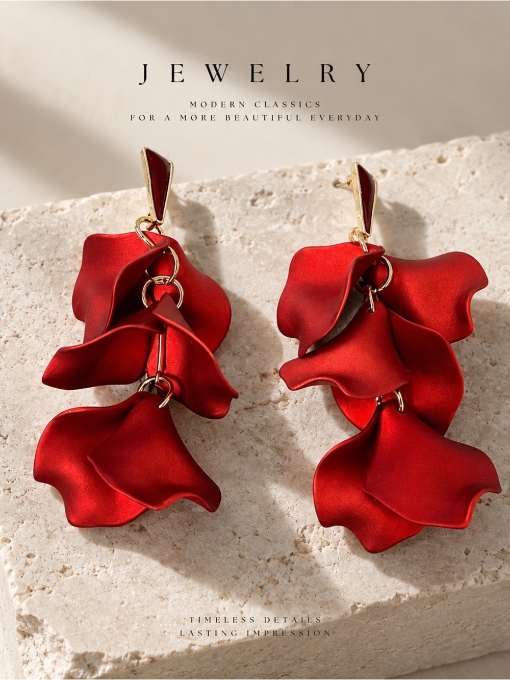 Elegant Red Petal Drop Earrings - Modern Classics